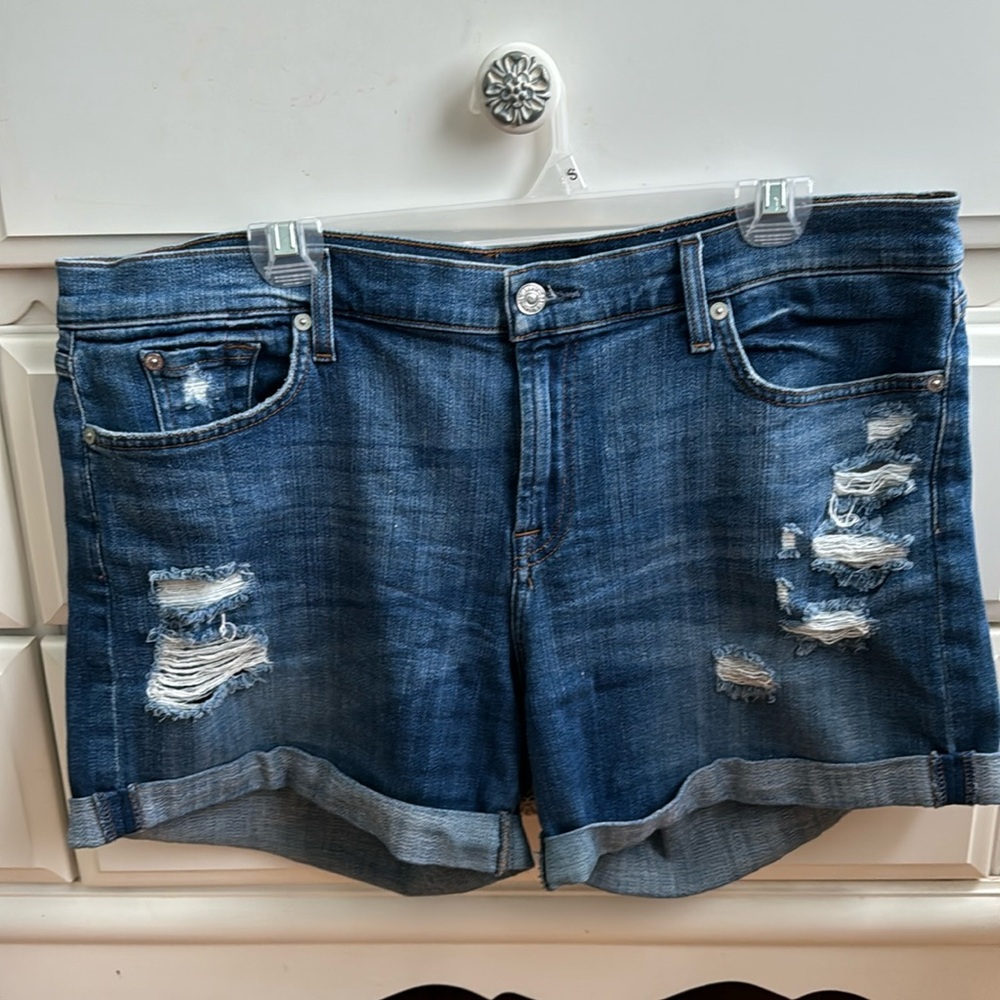 7 for all Mankind distressed roll cuff jean shorts